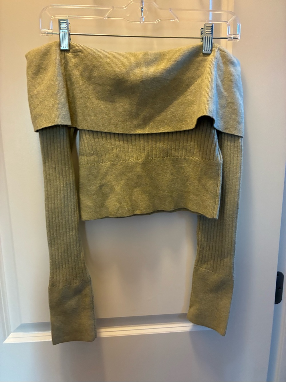 wild fable Olive Sage Off-the-Shoulder Cropped Knit Sweater